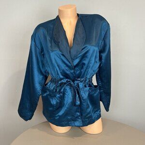 Victoria's Secret Gold Label Satin Blue Long Sleeve Pajama Top Small Vtg 80s 90s